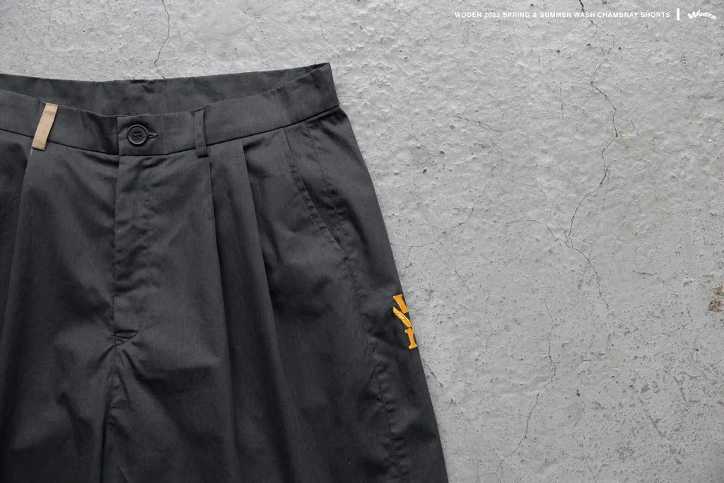 WODEN 2023 Spring & Summer Wash Chambray Shorts 黑色