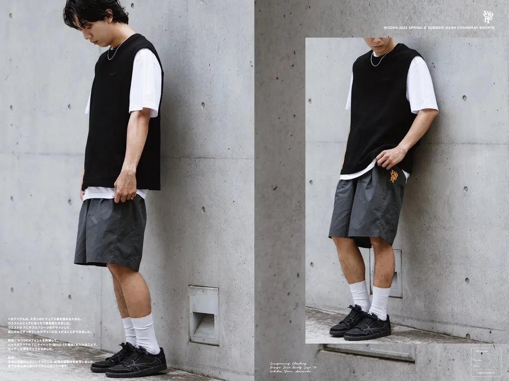 WODEN 2023 Spring & Summer Wash Chambray Shorts 黑色