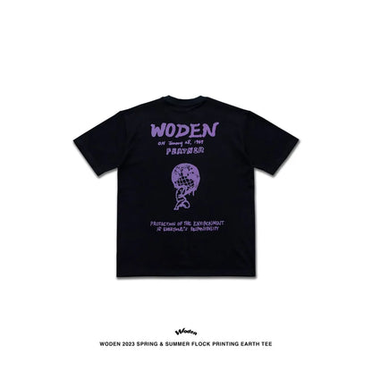 WODEN 2023 Spring & Summer 027 Flock printing earth tee 黑