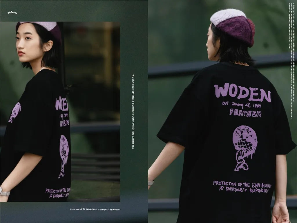 WODEN 2023 Spring & Summer 027 Flock printing earth tee 黑