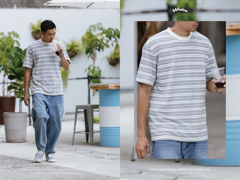 WODEN 2023 Spring & Summer 035 Bump Striped tee灰色