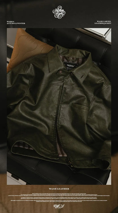 WODEN 2024 Autumn & Winter 054 Wash Carved Leather Jacket