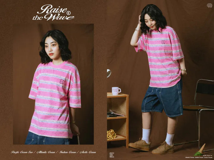 COWAVE 2025 Spring & Summer Washed stripe Tee