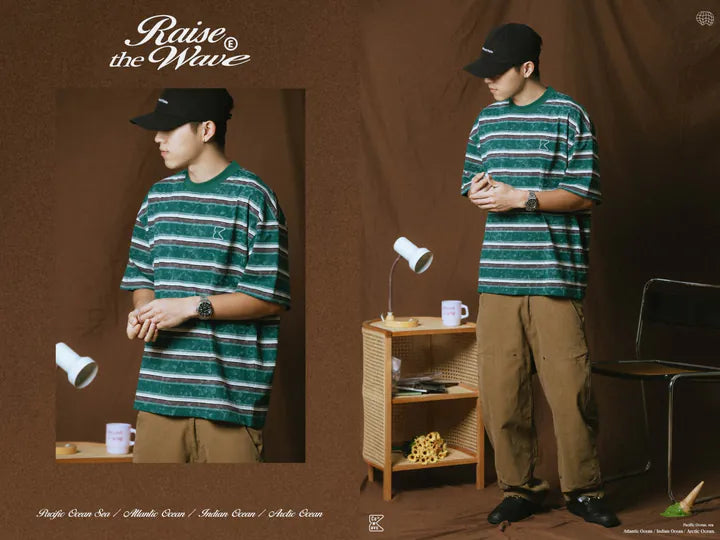 COWAVE 2025 Spring & Summer Washed stripe Tee