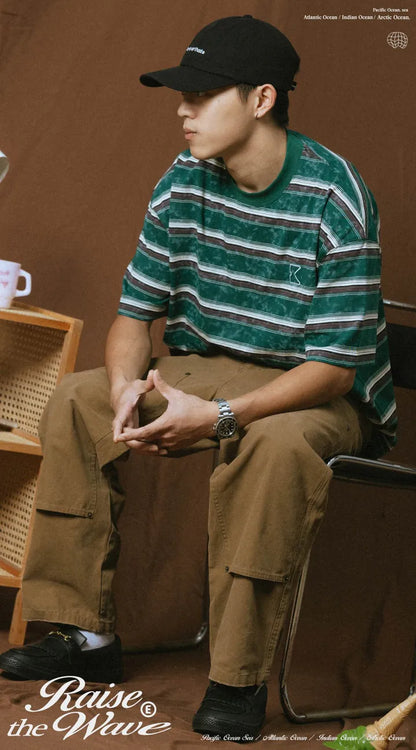 COWAVE 2025 Spring & Summer Washed stripe Tee
