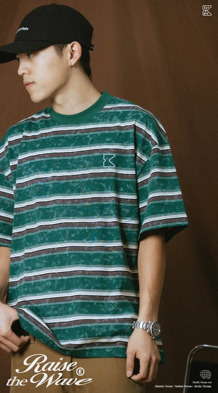 COWAVE 2025 Spring & Summer Washed stripe Tee