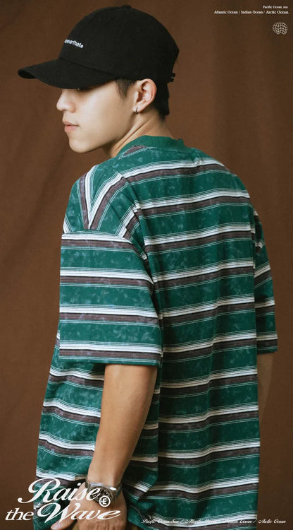 COWAVE 2025 Spring & Summer Washed stripe Tee