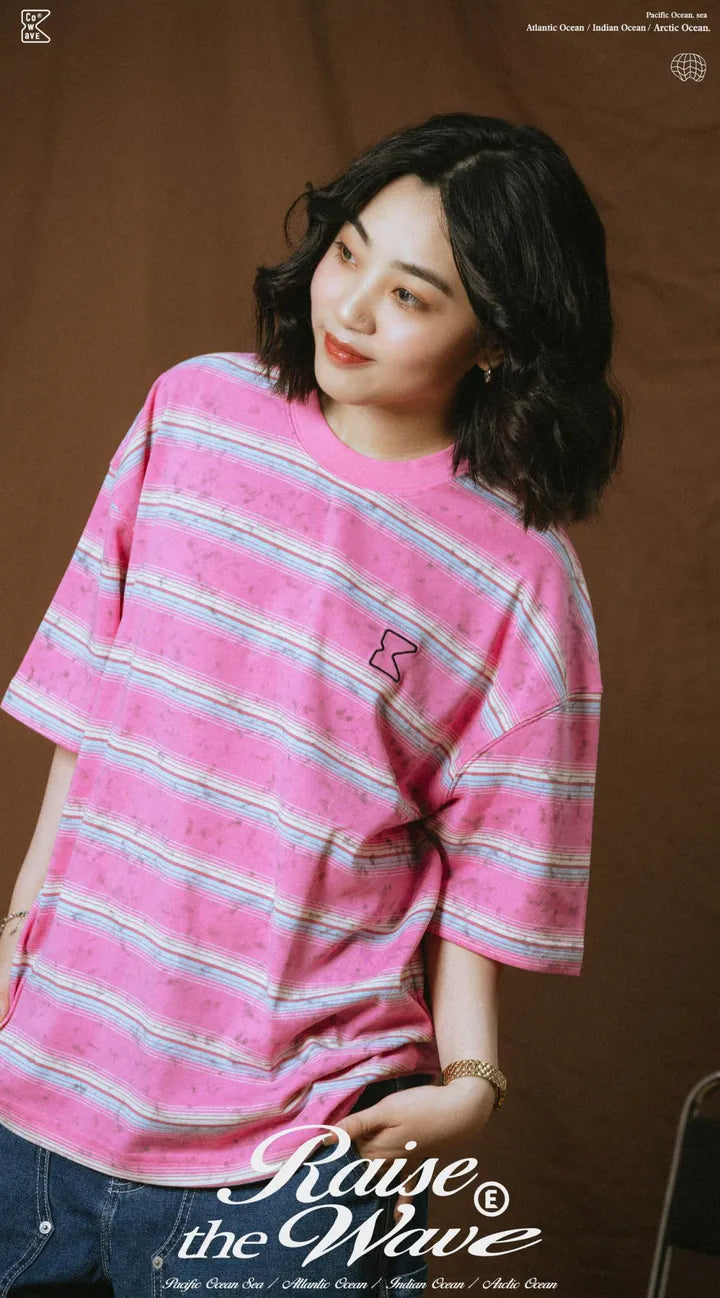 COWAVE 2025 Spring & Summer Washed stripe Tee