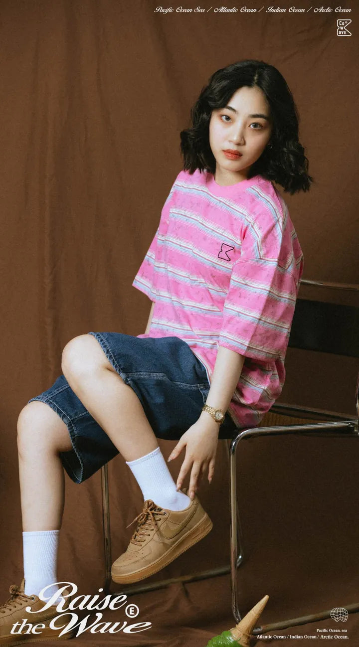 COWAVE 2025 Spring & Summer Washed stripe Tee