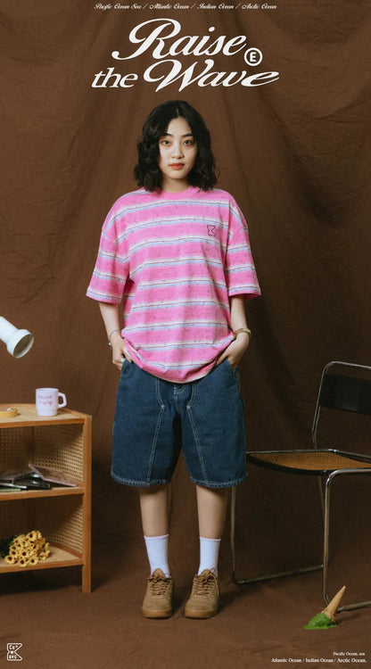 COWAVE 2025 Spring & Summer Washed stripe Tee