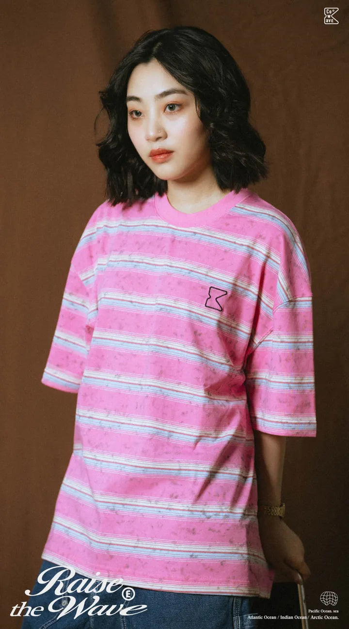 COWAVE 2025 Spring & Summer Washed stripe Tee