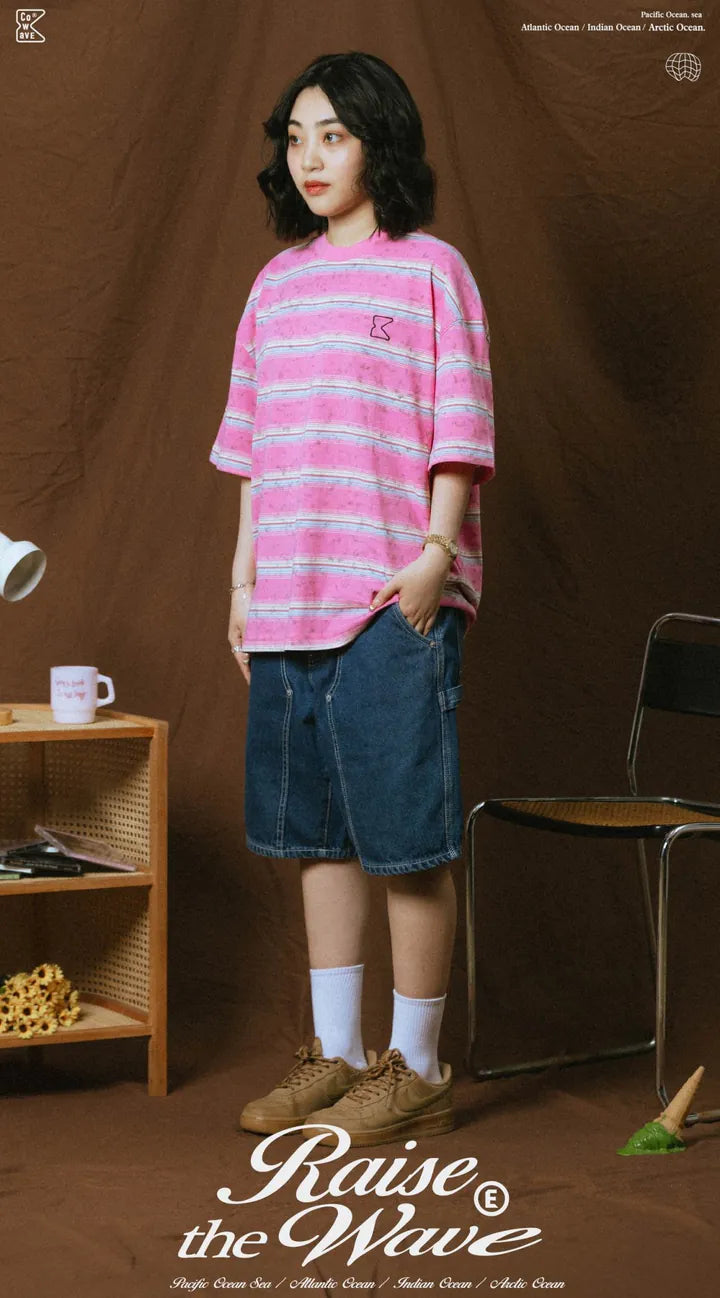 COWAVE 2025 Spring & Summer Washed stripe Tee