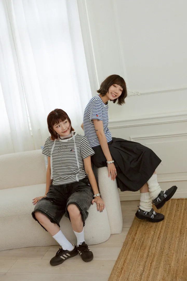 YOKO 條紋修身短版Tee