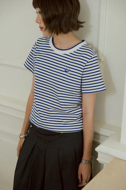 YOKO 條紋修身短版Tee