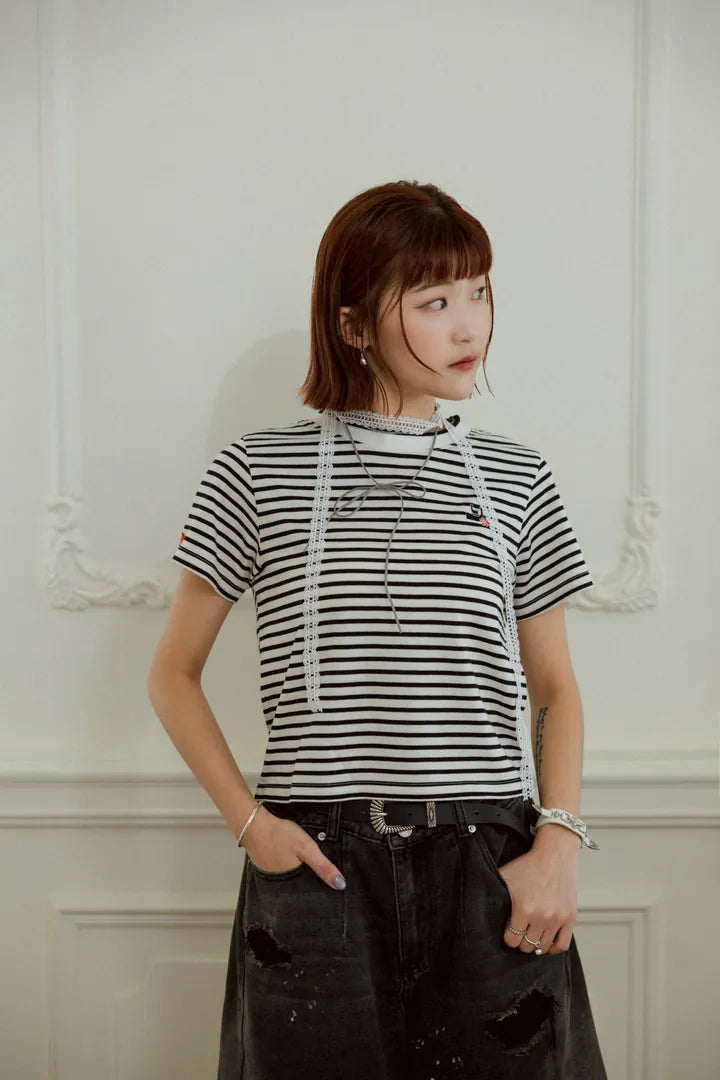 YOKO 條紋修身短版Tee
