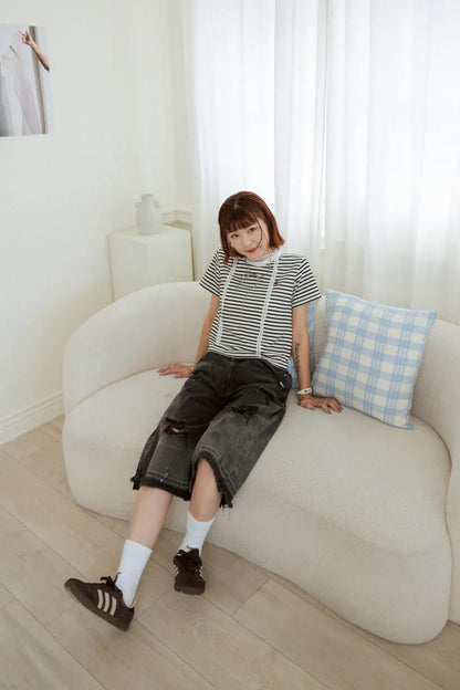 YOKO 條紋修身短版Tee