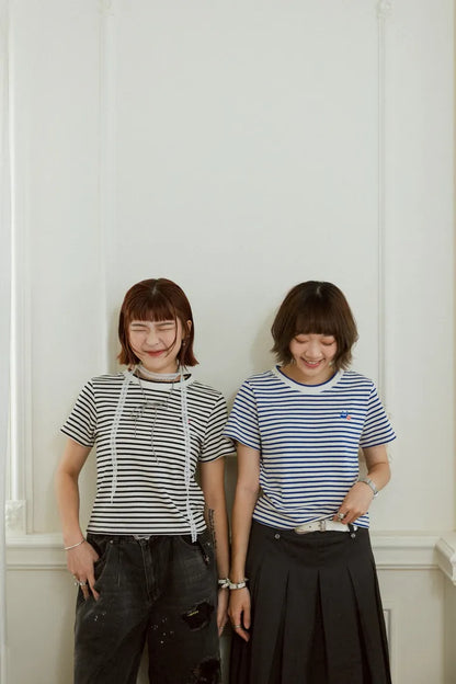 YOKO 條紋修身短版Tee