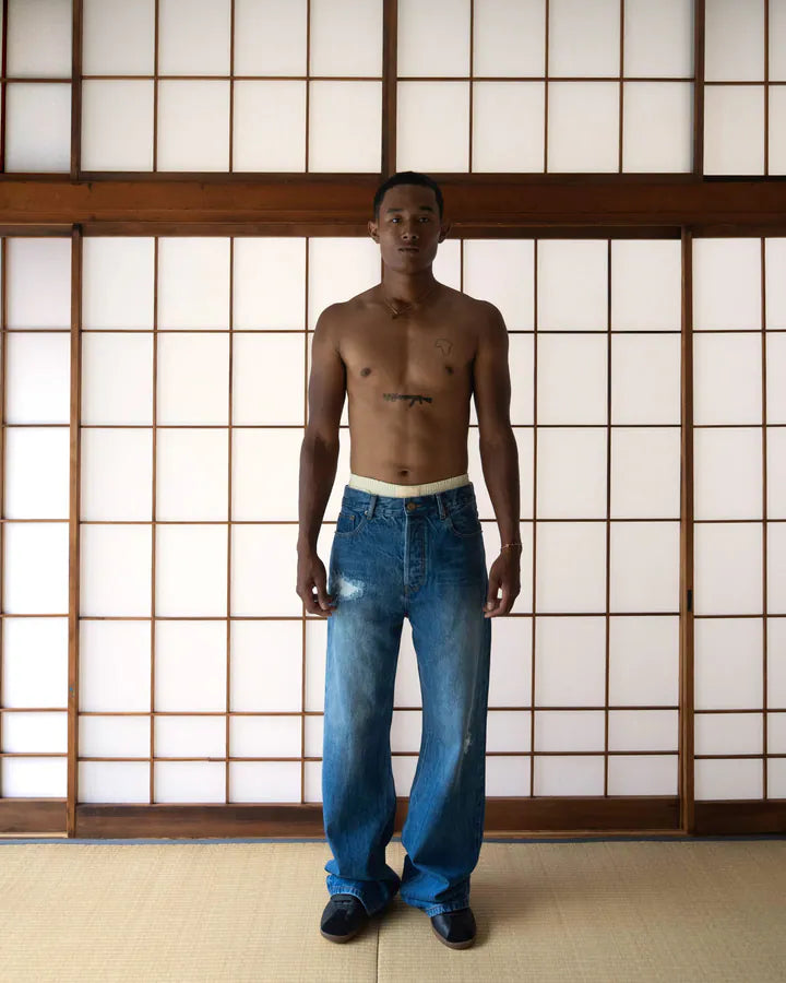 YANGI Vintage Washed Denim Trousers