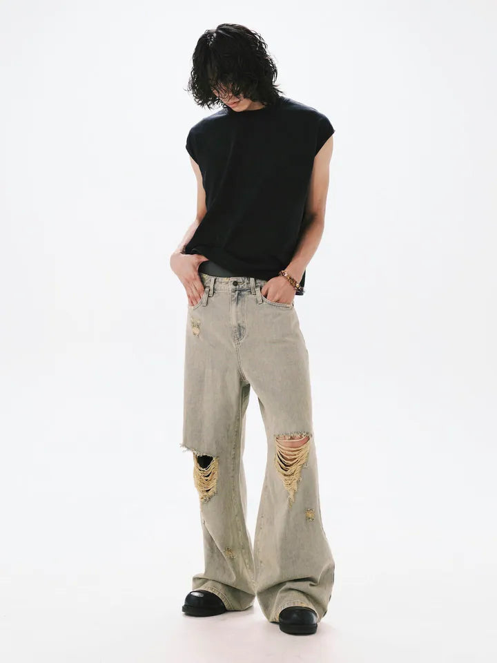 ANOWHEREMAN Muscle Washed Lace Tee
