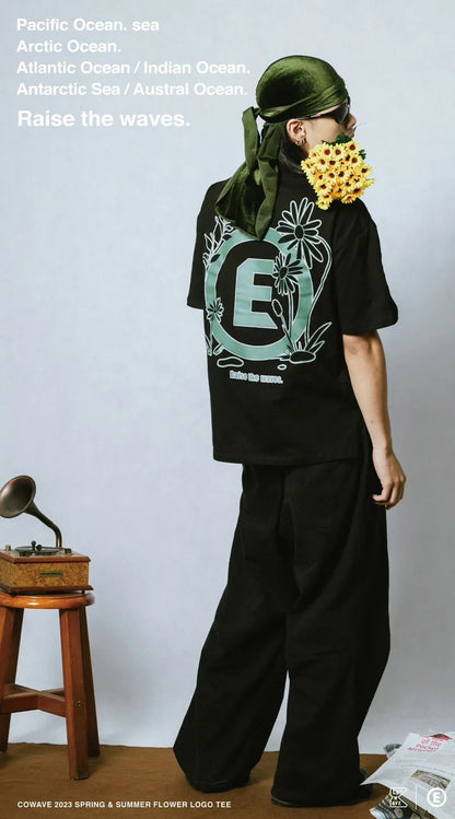 Cowave 2023 Spring & Summer Flower LOGO Tee 黑