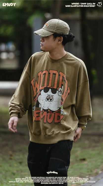 WODEN / Emudy 2024 Autumn & Winter 057 Wash illustration Sweatshirt