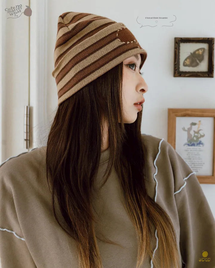 YOKO Floral Knit Beanie