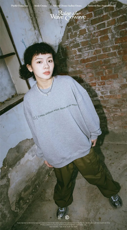 Cowave 2023-24 Fall & Winter Slogan font Sweatshirt