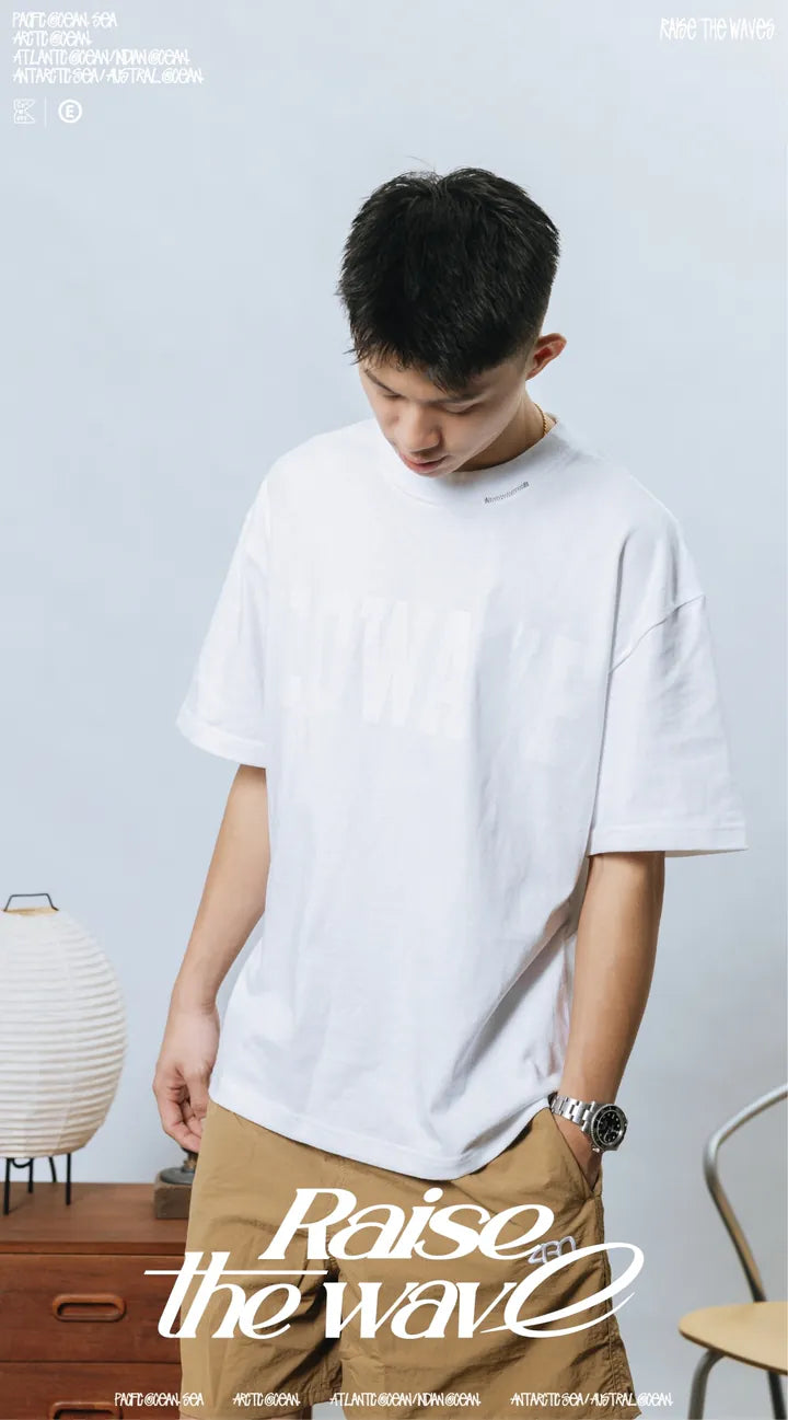 Cowave 2024 Spring & Summer Same Color Print Tee