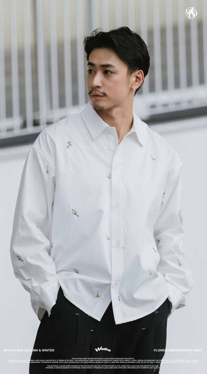 WODEN 2024 Autumn & Winter 059 Flower Embroidered Shirt