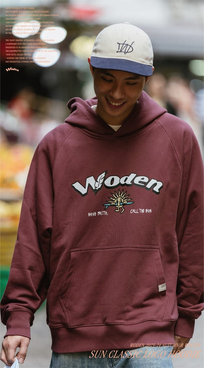 WODEN 2023-24 Autumn & Winter 015 SUN Classic LOGO Hoodie 酒紅