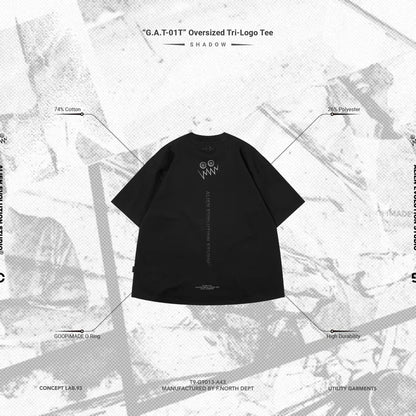 AES x GOOPiMADE x T9G “G.A.T-01T” Oversized Tri-Logo Tee - Black