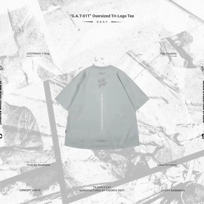 AES x GOOPiMADE x T9G “G.A.T-01T” Oversized Tri-Logo Tee - L-Gray