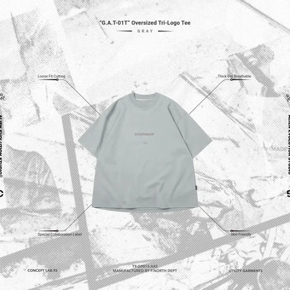 AES x GOOPiMADE x T9G “G.A.T-01T” Oversized Tri-Logo Tee - L-Gray