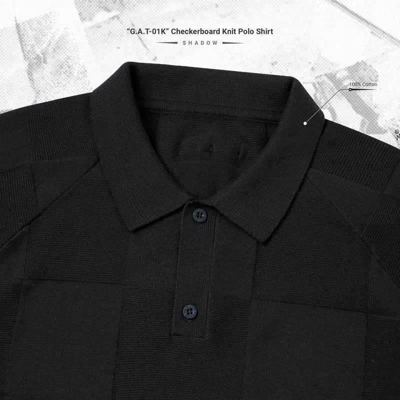 AES x GOOPiMADE “G.A.T-01K” Checkerboard Knit Polo Shirt - Shadow