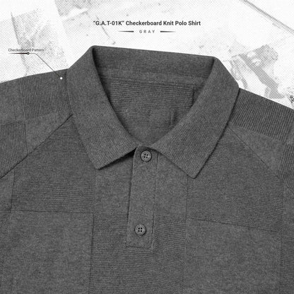 AES x GOOPiMADE “G.A.T-01K” Checkerboard Knit Polo Shirt - Gray