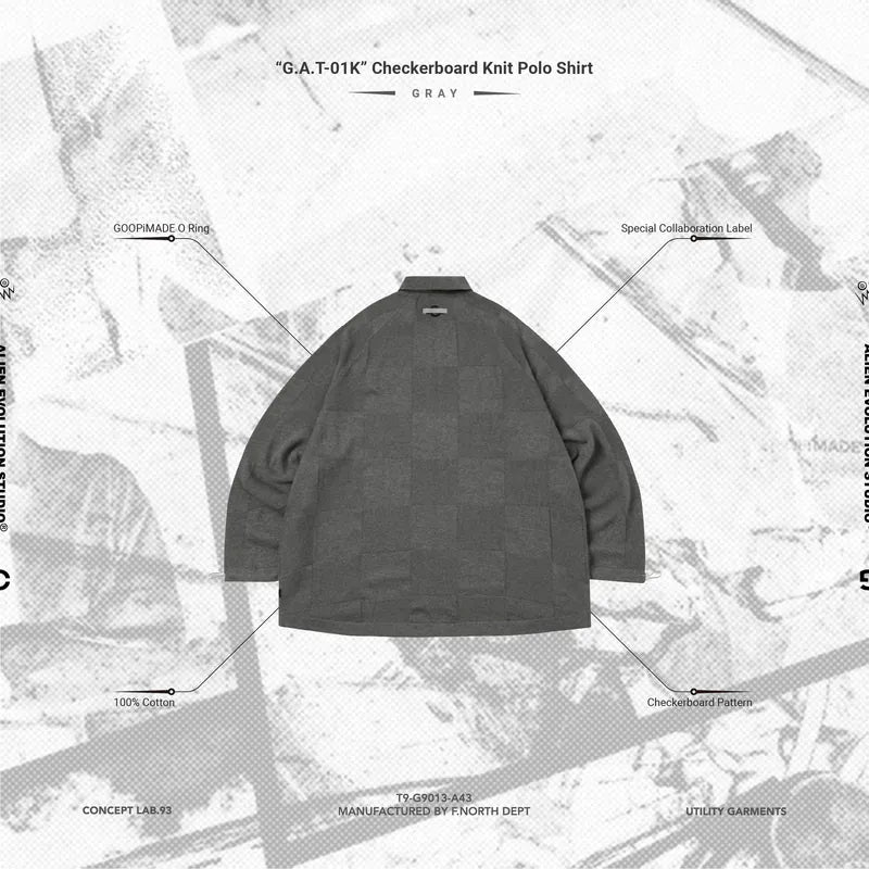 AES x GOOPiMADE “G.A.T-01K” Checkerboard Knit Polo Shirt - Gray