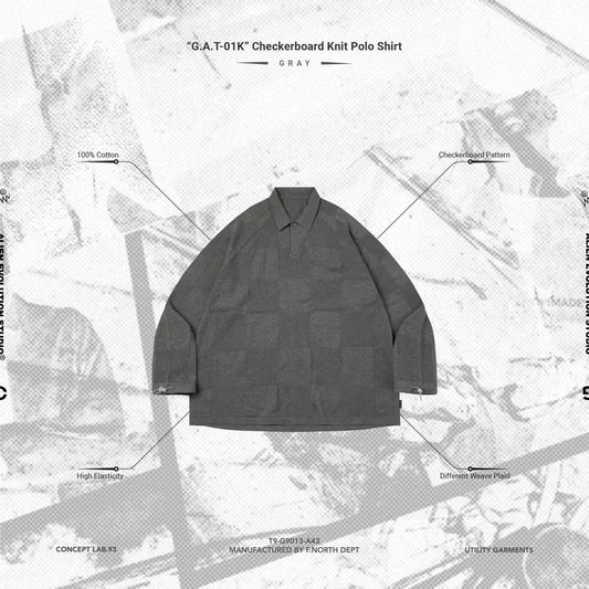 AES x GOOPiMADE “G.A.T-01K” Checkerboard Knit Polo Shirt - Gray