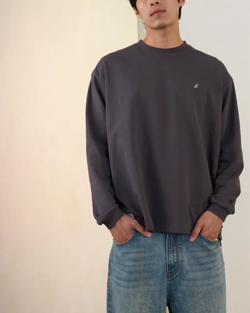 P.B.P - EMBROIDERY LONG SLEEVE TEE - DARK GRAY