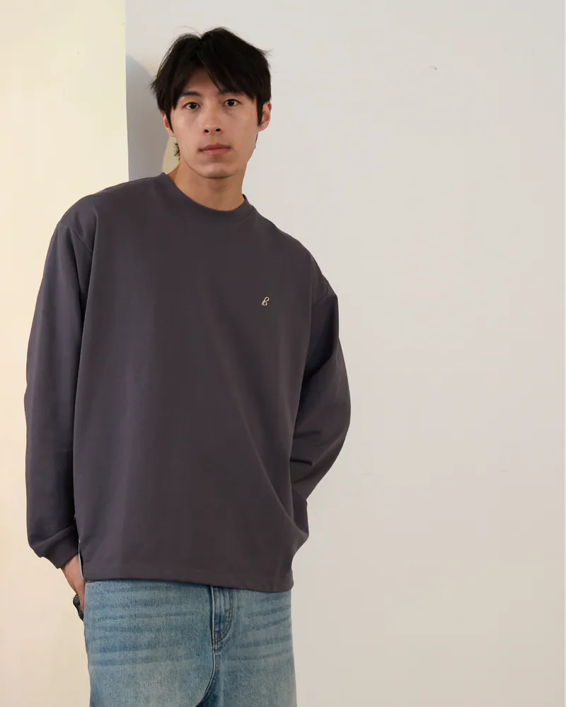 P.B.P - EMBROIDERY LONG SLEEVE TEE - DARK GRAY