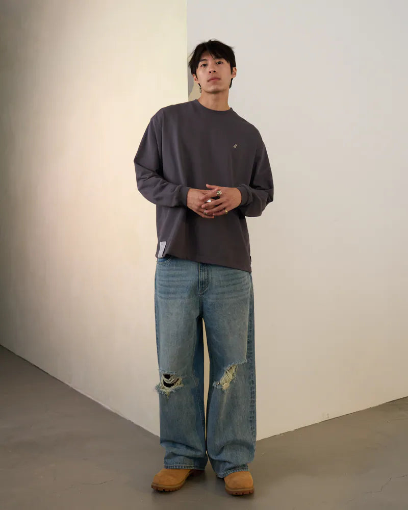 P.B.P - EMBROIDERY LONG SLEEVE TEE - DARK GRAY