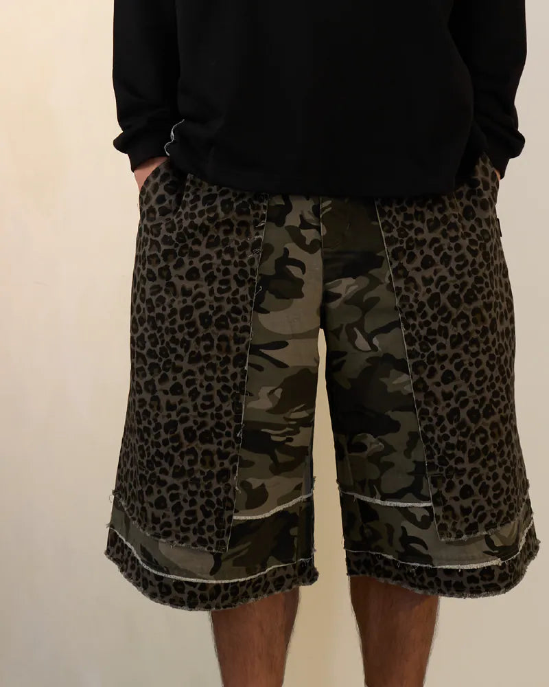 P.B.P - LAYERED LEOPARD SHORTS - OLIVE