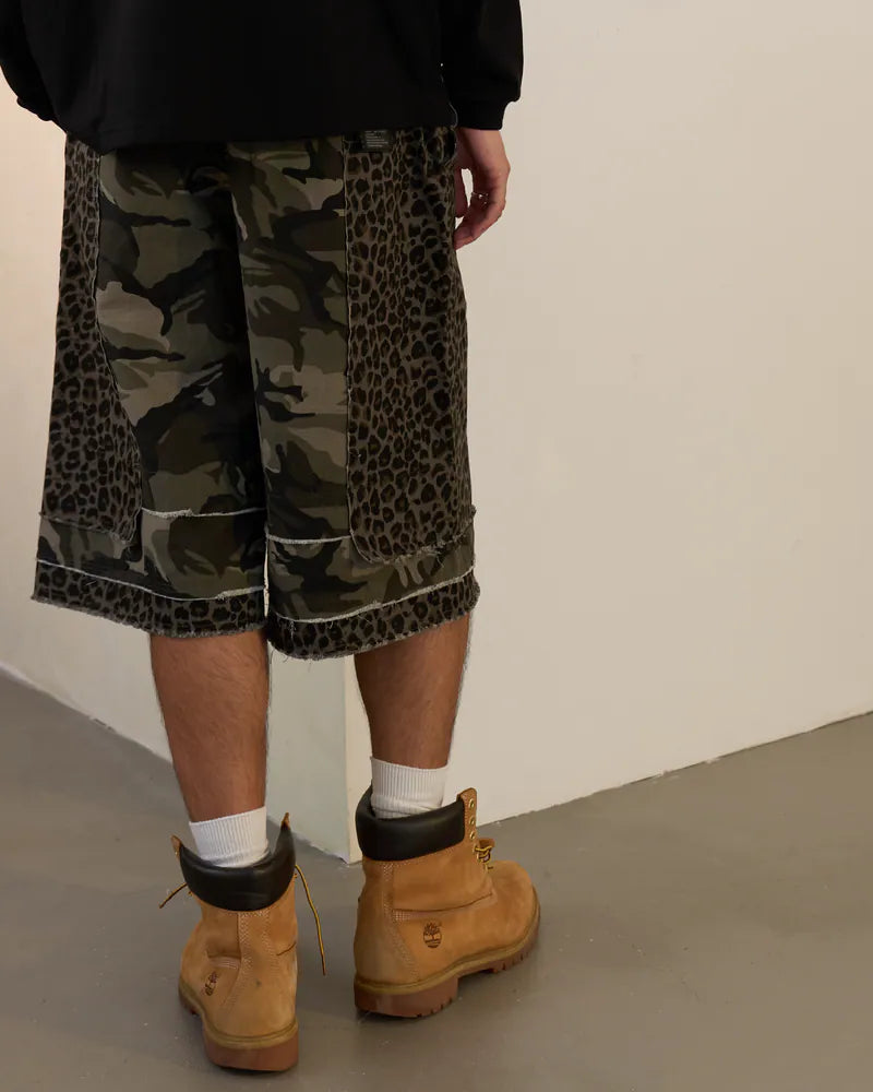 P.B.P - LAYERED LEOPARD SHORTS - OLIVE