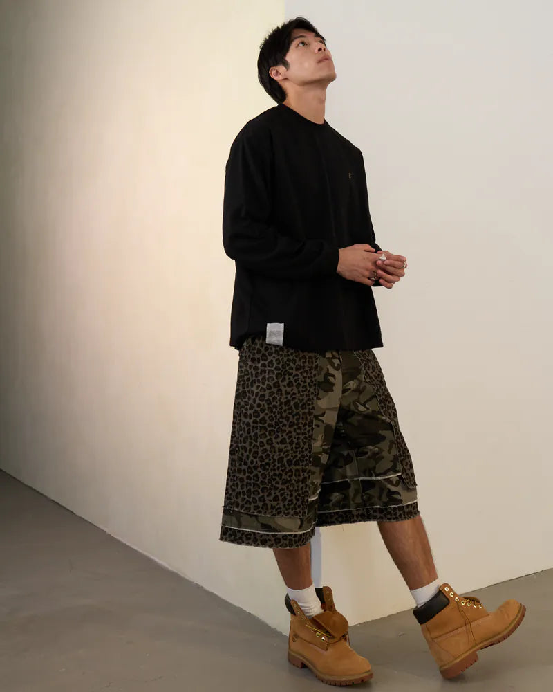P.B.P - LAYERED LEOPARD SHORTS - OLIVE