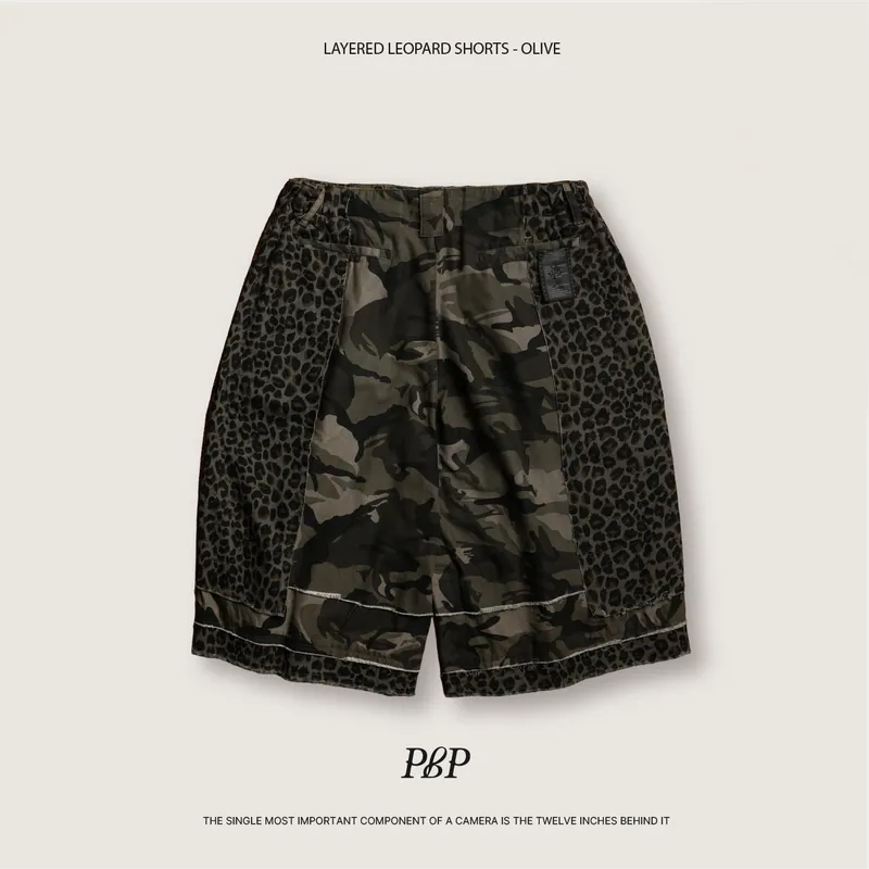 P.B.P - LAYERED LEOPARD SHORTS - OLIVE