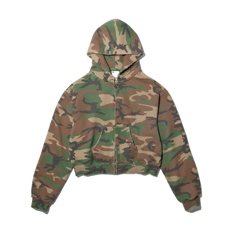 org Woodland Camo Cropped Zip Hoodie
