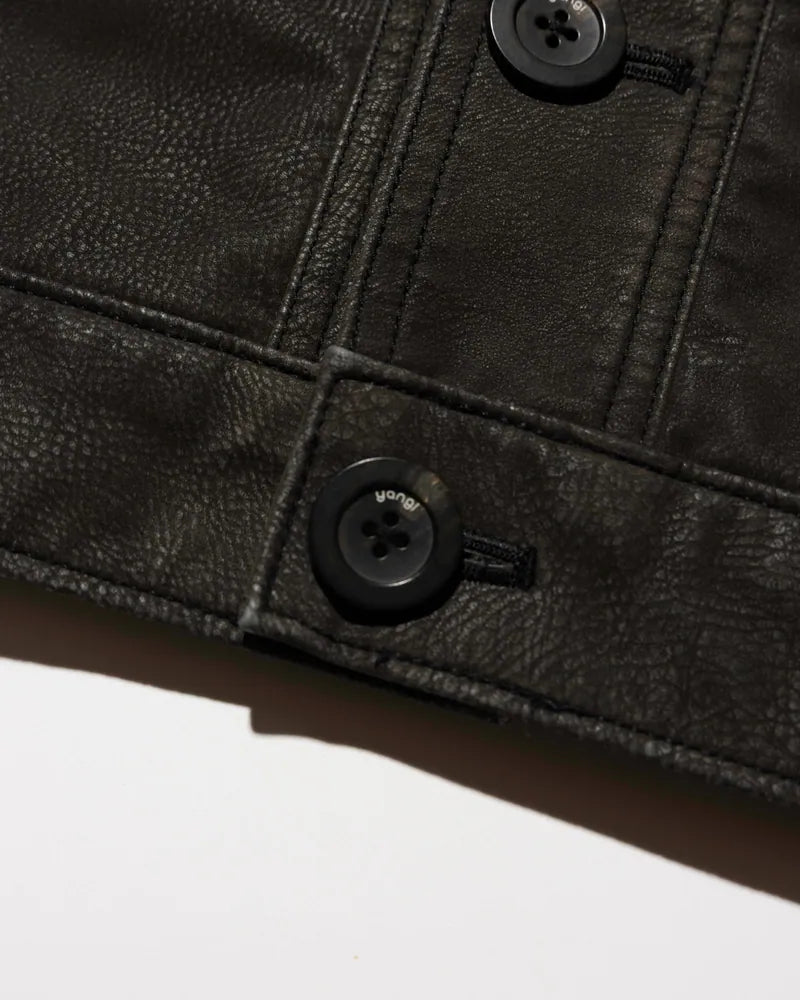 YANGI Vintage Washed Faux Leather Jacket