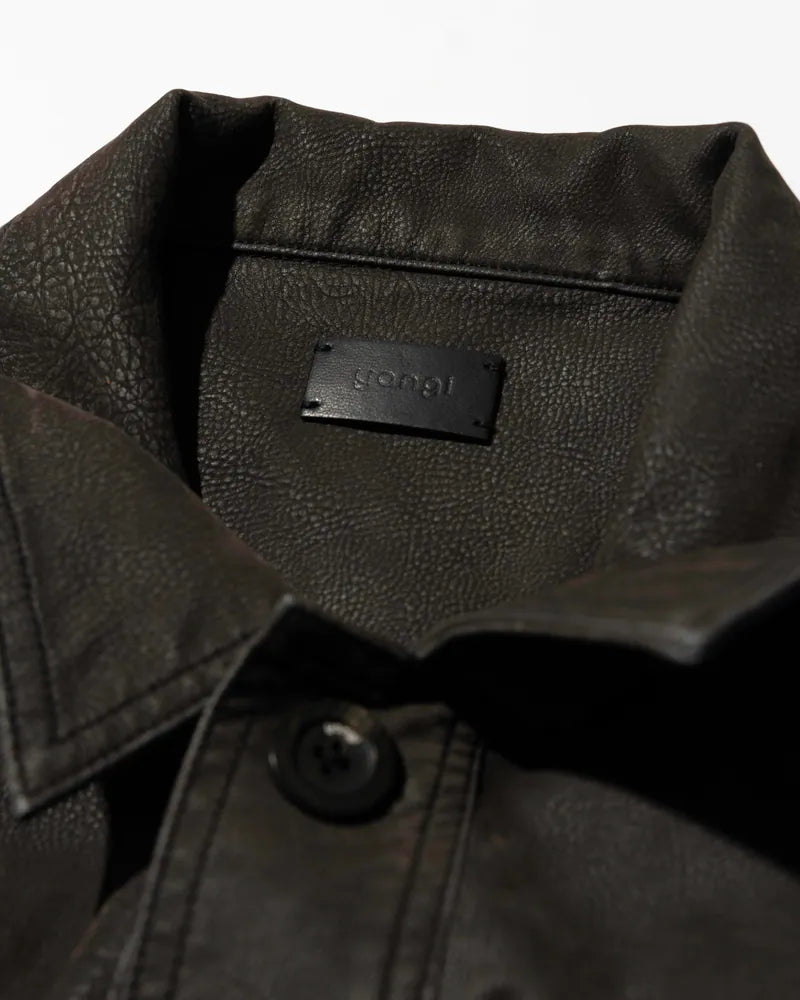 YANGI Vintage Washed Faux Leather Jacket