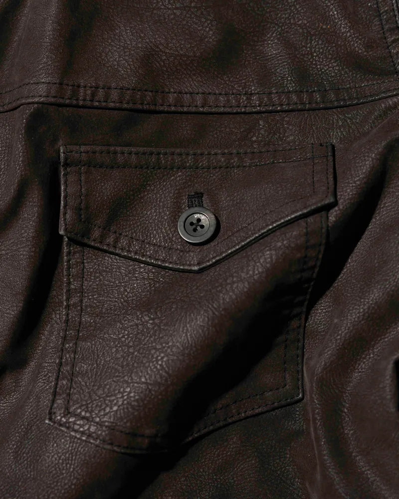 YANGI Vintage Washed Faux Leather Jacket