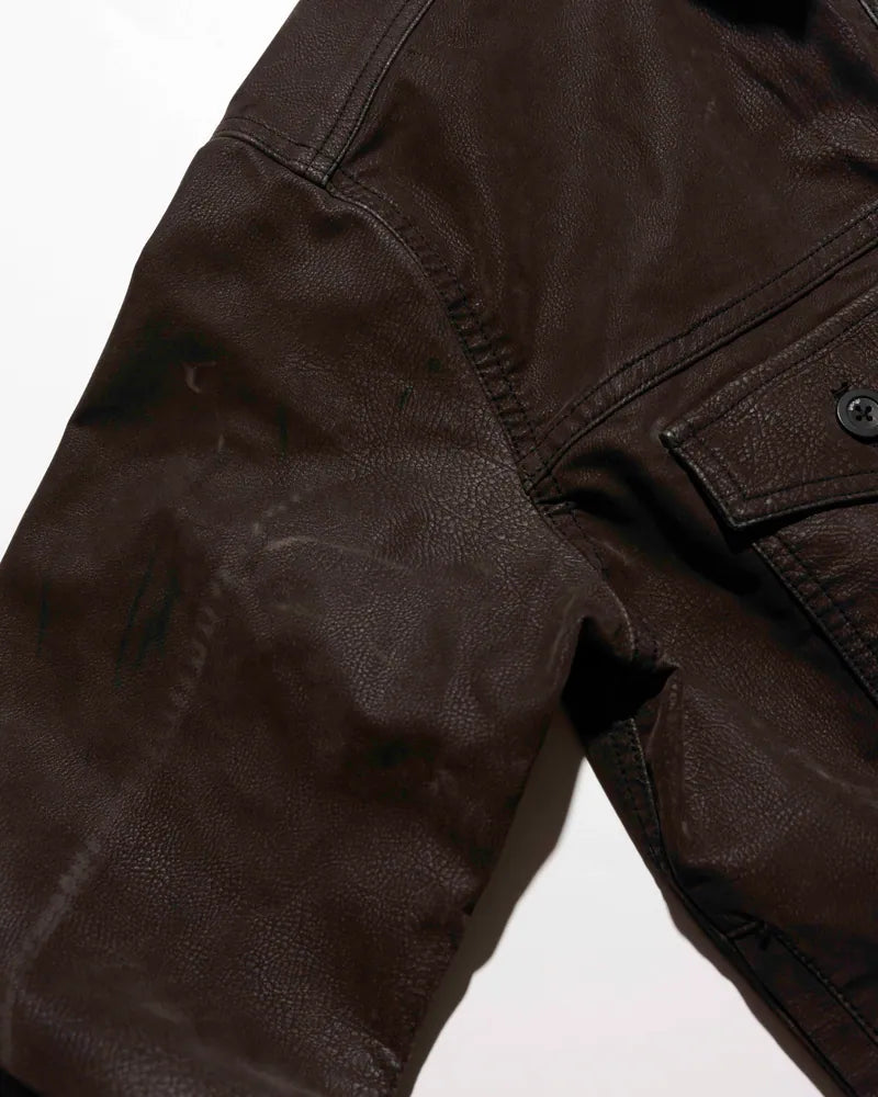 YANGI Vintage Washed Faux Leather Jacket