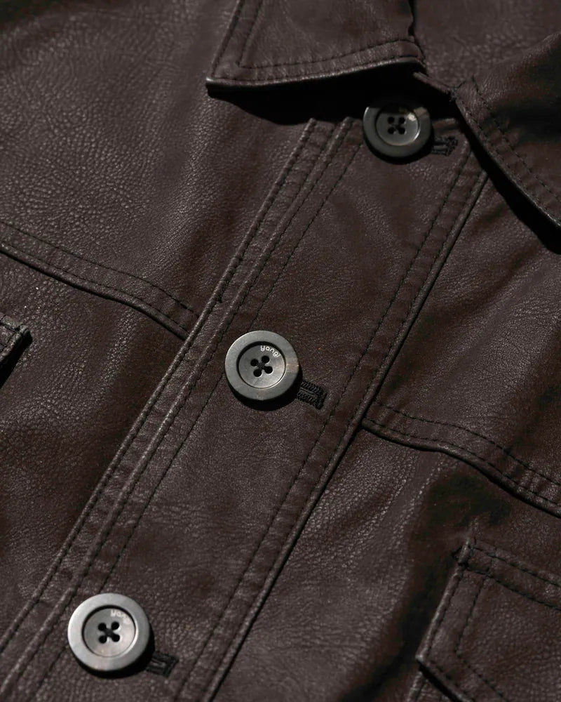 YANGI Vintage Washed Faux Leather Jacket
